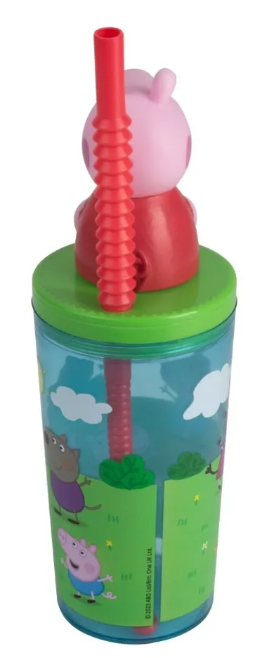Świnka Peppa, butelka do picia ze słomką i figurką 3D, 360 ml
