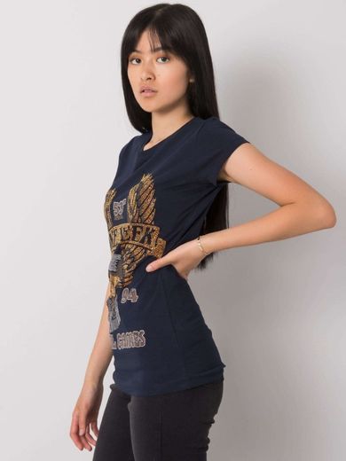 T-shirt damski, granatowy, Ex Moda