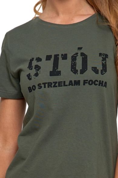 T-shirt damski, khaki, Stój bo strzelam focha, Moraj