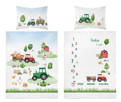 Traktory, 2-częściowy komplet pościeli bawełnianej, dwustronnej, 100-135 cm