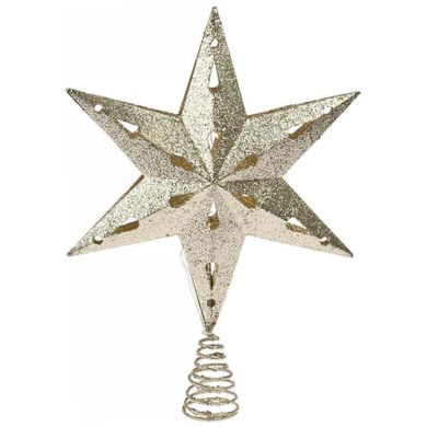 Vilde, czubek na choinkę, świecący, gwiazda, złota brokatowa, 33 cm, 10 led