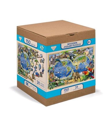 Wooden.City, Zwierzęta świata, mapa, drewniane puzzle z figurkami, 1010 elementów
