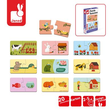 Zwierzęta i ich domki, dwuczęściowe puzzle, 20 elementów