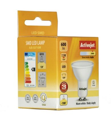 Activejet, SMD, żarówka punktowa, 600 lm, biała ciepła, 7.5W, GU10, AJE-S3710W