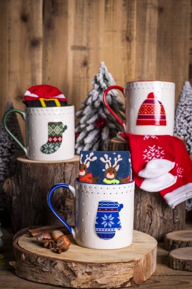 Altom Design, zestaw kubek świąteczny nbc, granatowy, 500 ml, ze skarpetkami, rozmiar 35-44