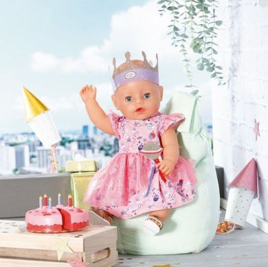 Baby Born, zestaw urodzinowy, sukienka, buciki, korona, tort