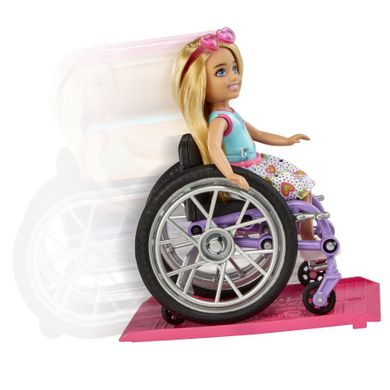 Barbie, Chelsea na wózku, blond włosy, lalka z akcesoriami