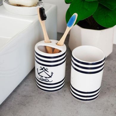 Bathroom Solutions, zestaw łazienkowy ceramiczny, biały marynistyczny, 4 elementy