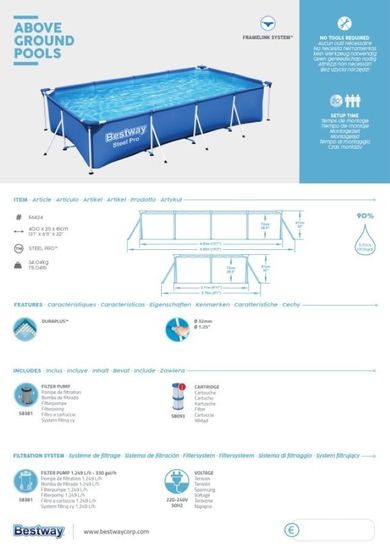 Bestway, Steel Pro, basen stalażowy, 400-211-81 cm