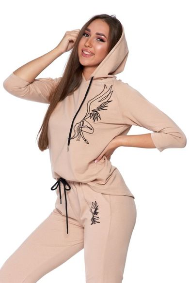 Bluza damska z kapturem, beżowa, anioł, Moraj