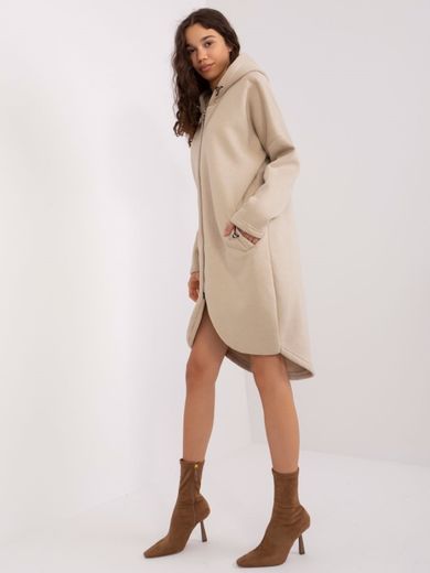 Bluza damska z kapturem, rozpinana, beżowa, Rue Paris