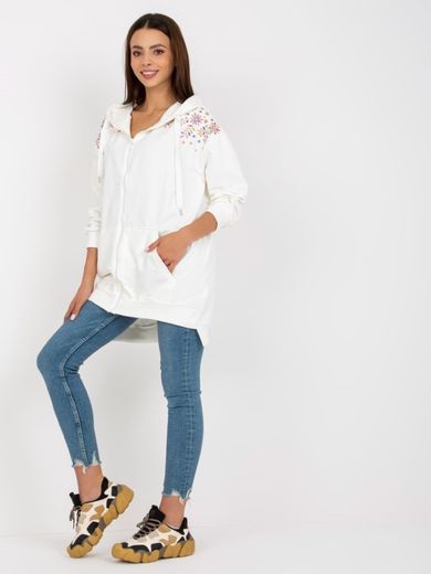 Bluza damska z kapturem, rozpinana, ecru, Rue Paris
