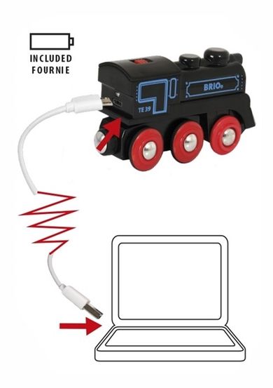 Brio World, Czarna lokomotywa z mini USB, zabawka drewniana