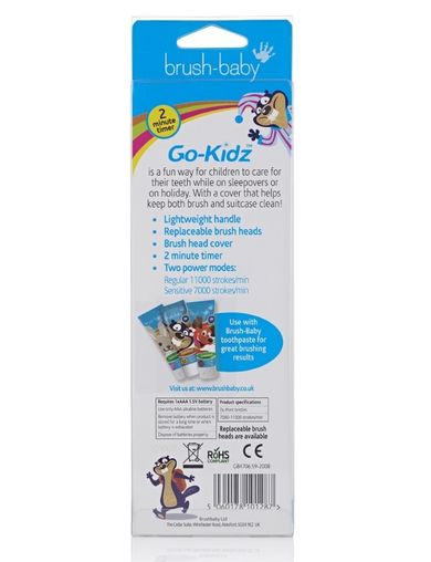 Brush-Baby, Go-Kidz, podróżna szczotka soniczna z naklejkami dla dzieci, niebieska