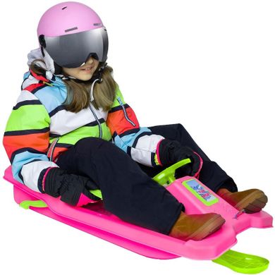 Enero, Adaś, sanki plastikowe z kierownicą i hamulcami, czarno-różowe, 84-43-25 cm