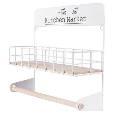 Excellent Houseware, wieszak na ręcznik papierowy z półką, metalowy biały
