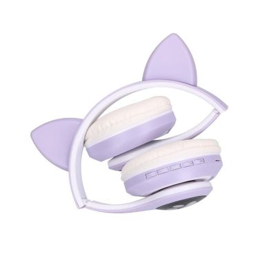Extralink, Kids, Cat-Ear, słuchawki nauszne bezprzewodowe, bluetooth 5.0, oświetlenie RGB, fioletowe