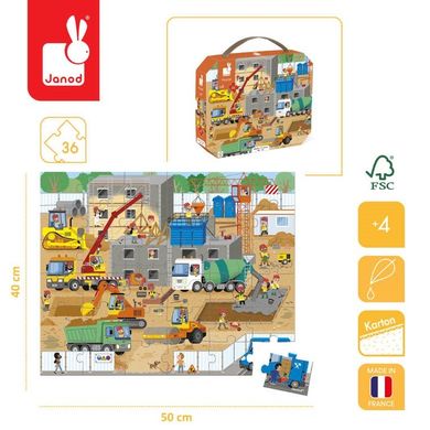 Janod, Plac budowy, puzzle w walizce, 36 elementów