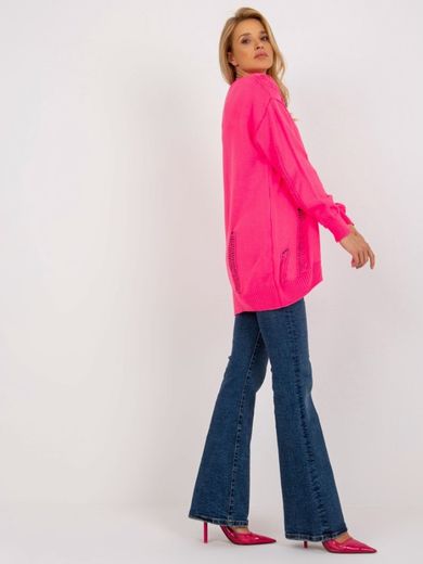 Kardigan damski z wełną, oversize, różowy, Rue Paris