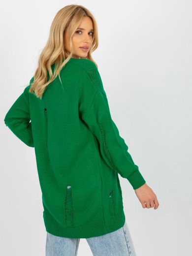 Kardigan damski z wełną, oversize, zielony, Rue Paris