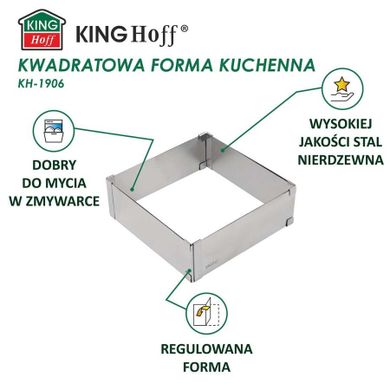 Kinghoff, forma regulowana, rant do ciast tortów, kwadratowa