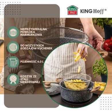 Kinghoff, garnek marmurowy z koszem do smażenia, 4l, kh-1985