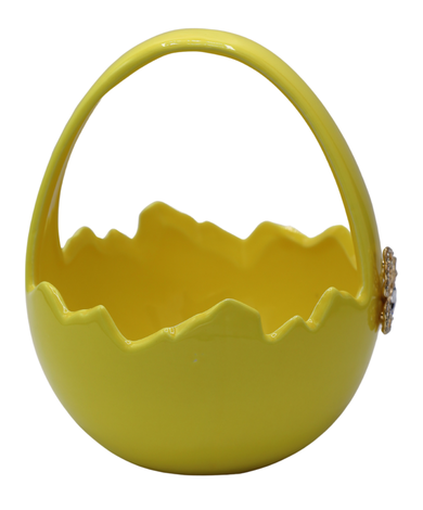 Koszyczek ceramiczny, żółty ze złotym biżuteryjnym motylkiem, średni, 12,5-12,5-15 cm
