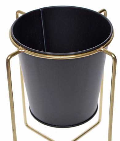 Kwietnik metalowy duży, czarno-złoty, 13-13-22 cm