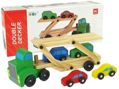 Lean Toys, drewniana laweta z pojazdami, zielona
