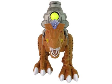 Lean Toys, interaktywny dinozaur z katapultą, brązowy