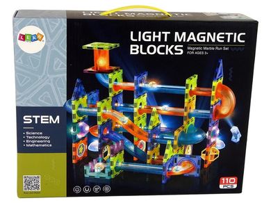 Lean Toys, klocki magnetyczne, tor kulkowy, świecący, 110 elementów