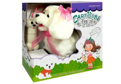 Lean Toys, pudel na smyczy, piesek na pilot, biały