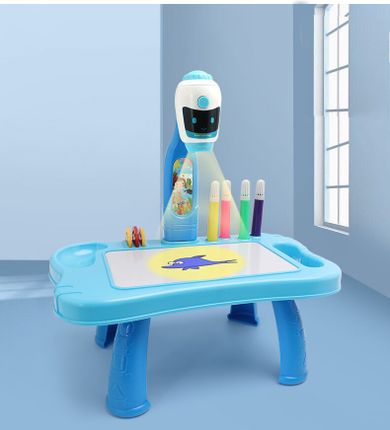Lean Toys, robot, stolik z projektorem, niebieski