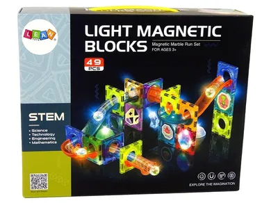 Lean Toys, Świecąca zjeżdżalnia dla kulek, klocki magnetyczne, 49 elementów