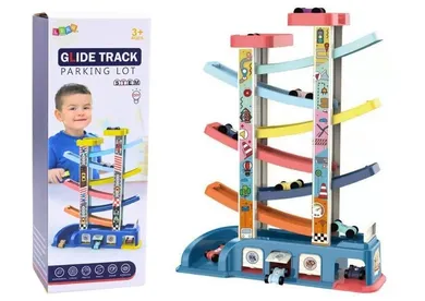Lean Toys, tor samochodowy, zjeżdżalnia z pojazdami, 6 szt.
