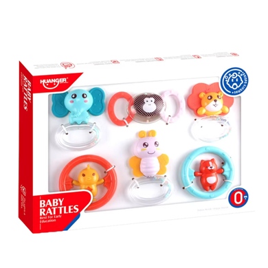 Lean Toys, zestaw gryzaków i grzechotek, zwierzątka, 6 szt.