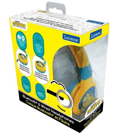 Lexibook, Minionki, składane słuchawki, 2w1, Bluetooth i przewodowe, z zabezpieczeniem głośności