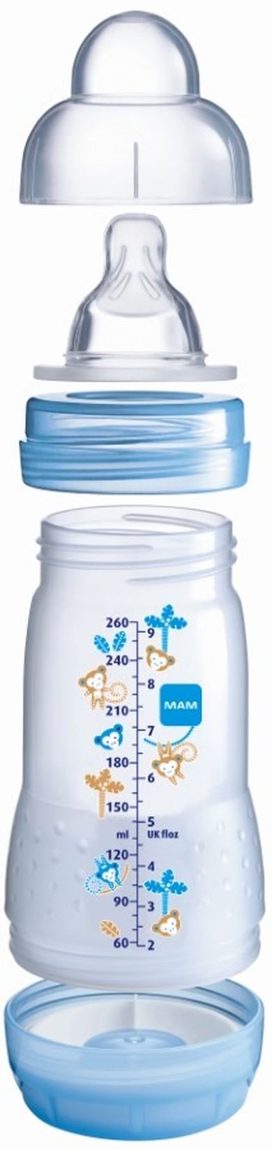 MAM, Anti-Colic, butelka antykolkowa, 2m+, 260 ml, szara + smoczek Original 6+