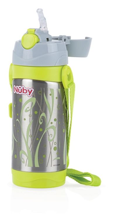 Nuby, kubek termiczny ze słomką, zielony, 24m+, 360 ml