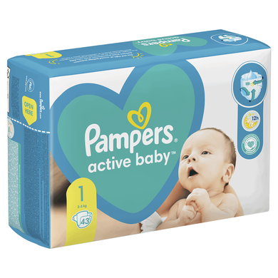 Pampers, Active Baby, pieluchy jednorazowe, rozmiar 1, 2-5 kg, 43 szt.