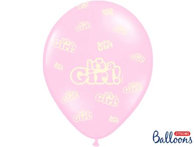 PartyDeco, balony lateksowe, It's a Girl, pastel mix, jasne różowe, 30 cm, 50 szt.