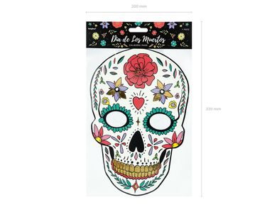 PartyDeco, Halloween dia de los muertos, maska papierowa na twarz, biała, rozmiar uniwersalny