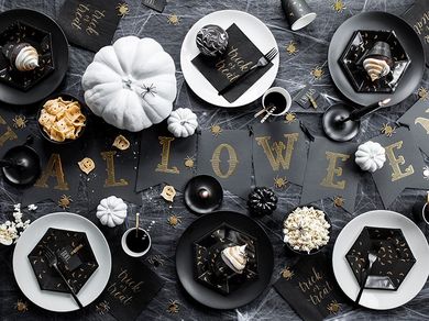 PartyDeco, Trick or Treat, serwetki papierowe na imprezę Halloween, czarne, 33 cm, 20 szt.