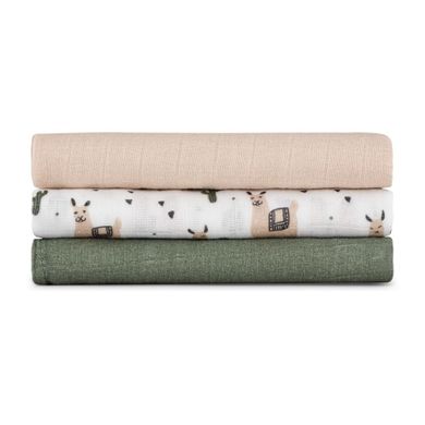 Petite&Mars, Moussy, zestaw pieluszek z muślinu bambusowego, Liama Vibes, 68-68 cm, 3 szt.