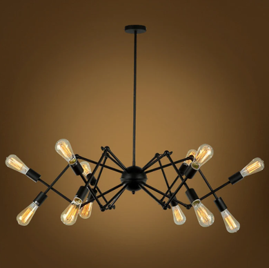Reto, nowoczesna lampa sufitowa, żyrandol, pająk, czarny, 12-ramienny