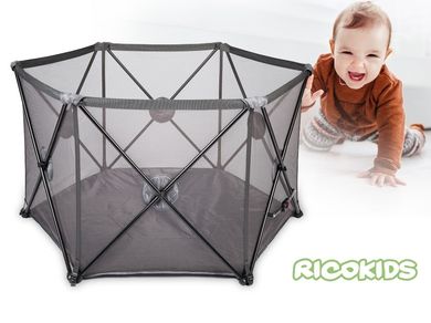 Ricokids, kojec składany, przenośny z siatki + torba, szary