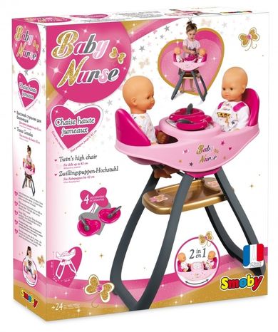 Smoby, Baby Nurse, krzesełko do karmienia dla lalek bliźniąt, bujak, 2w1