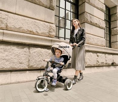 Sun Baby, Qplay Rito, składany rowerek trójkołowy dla dziecka, pompowane koła, szary