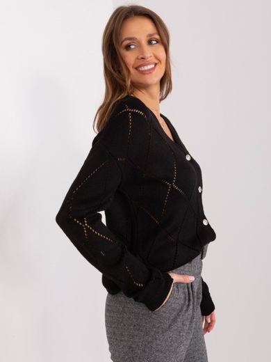 Sweter damski z wełną, rozpinany, czarny, Rue Paris