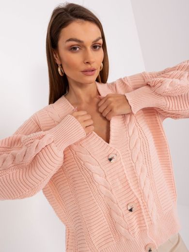 Sweter damski z wełną, rozpinany, różowy, Rue Paris